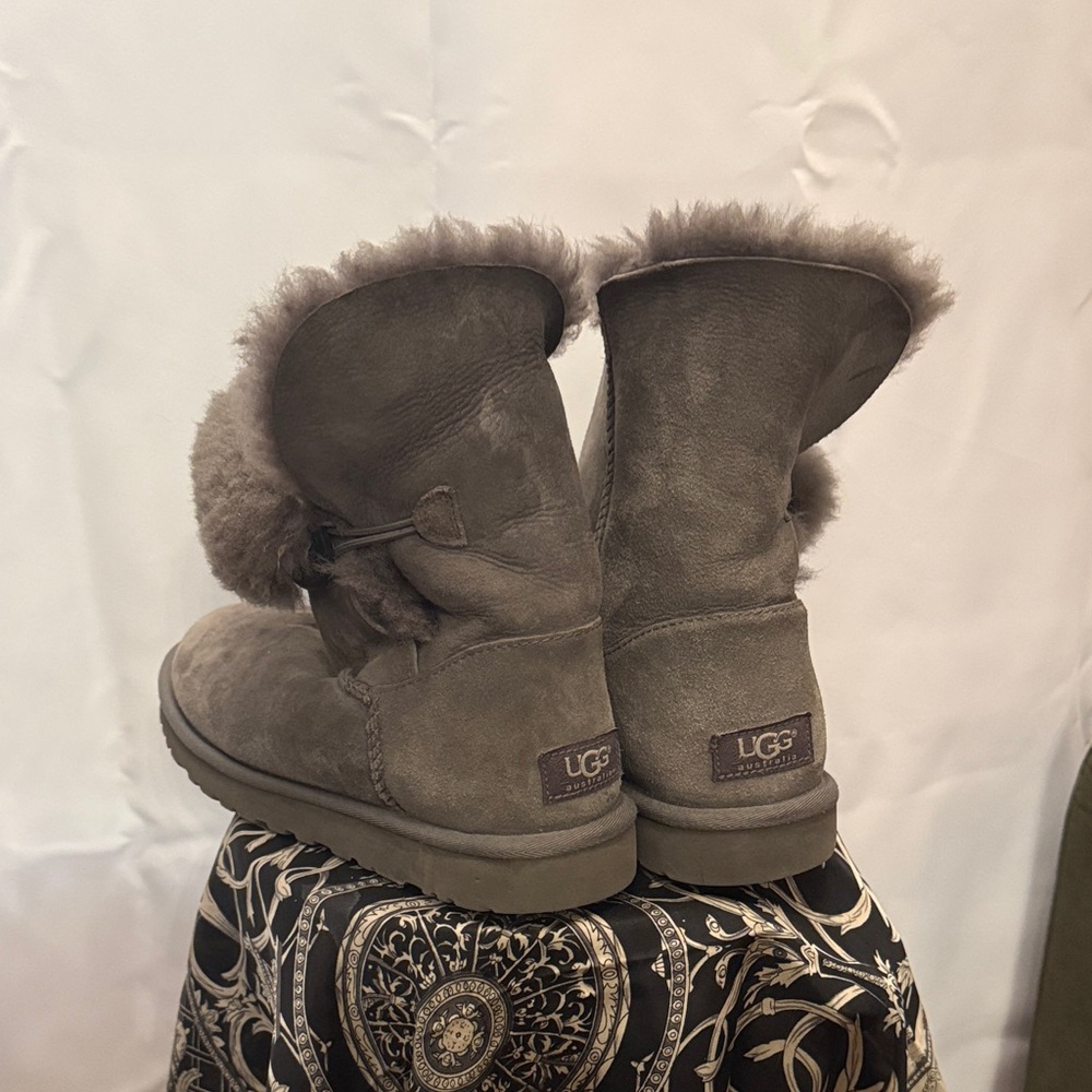 UGG Tan Suede Boots with Plush Trim